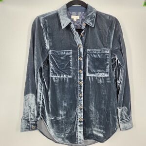 Anthropologie Pilcro The Hadley Relaxed Velvet Buttondown Shirt XXS Relaxed